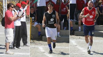 Luciano Huck, Du Moskovis e Tico Santa Cruz em partida de futebol no Complexo do Alemão, Rio de Janeiro - Roberto Filho/AgNews