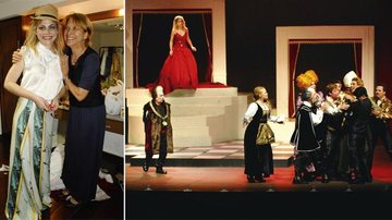 De vermelho, Marisol interpreta Catarina na peça A Megera Domada, de Shakespeare. No camarim, o abraço da mãe, Maria Ferreira. - Ivan Faria