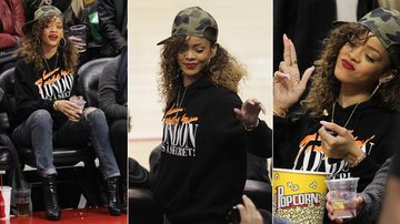 Rihanna se diverte em partida de basquete da NBA, em Los Angeles - Reprodução/Getty Images